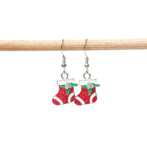 Weihnachtliche Stiefel Nikolaussocken Ohrhänger in weiß und rot