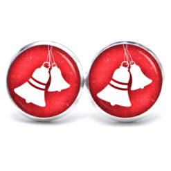 Druckknopf / Ohrstecker / Ohrhänger weihnachtliche Glocken rot weiß