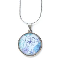 Edelstahl Kette große blaue Blumen Frühlingshaft