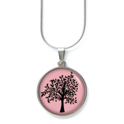 Edelstahl Kette Baum Lebensbaum in rosa und schwarz