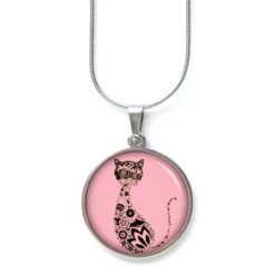 Edelstahl Kette Katze in rosa und schwarz