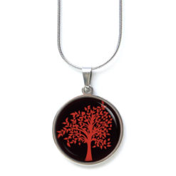Edelstahl Kette Baum Lebensbaum in rot und schwarz