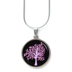 Edelstahl Kette Baum Lebensbaum in rosa und schwarz