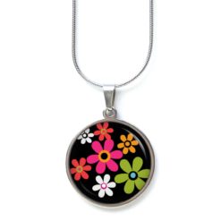 Edelstahl Kette bunte Blumen Hippie Flower Power - verschiedene Längen