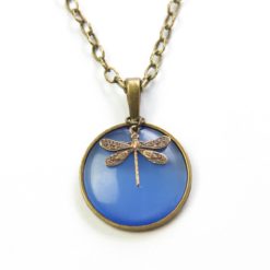 Vintage Halskette in blau mit Libelle in Bronze