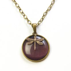 Vintage Halskette in violett mit Libelle in Bronze