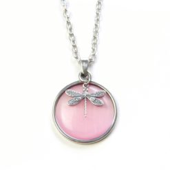Edelstahl Halskette in rosa mit Libelle