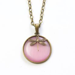 Vintage Halskette in rosa mit Libelle in Bronze