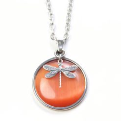 Vintage Halskette in orange mit Libelle