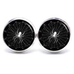 Druckknopf / Ohrstecker / Ohrhänger großes Spinnennetz mit Spinne schwarz weiß
