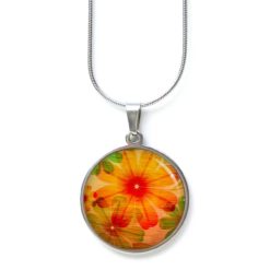 Edelstahl Kette Frühling mit großer orangener Blume