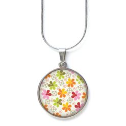 Edelstahl Kette viele kleine bunte Blumen orange pink