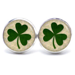 Druckknopf Ohrstecker Ohrhänger großes grünes Kleeblatt - St Patricks Day