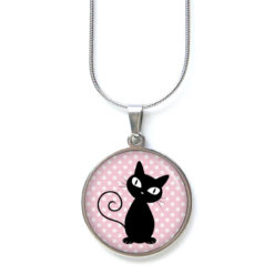 Edelstahl Kette schwarze Katze mit rosa Pünktchen