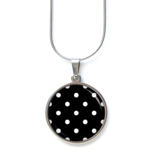 Edelstahl Kette schwarz mit weißen Punkten Polkadots