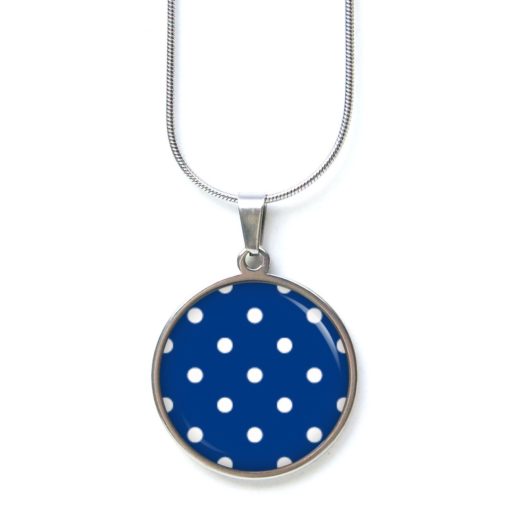 Edelstahl Kette blau mit weißen Punkten Polkadots