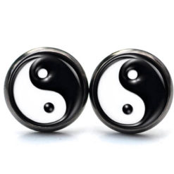 Druckknopf / Ohrstecker / Ohrhänger Ying Yang in schwarz weiß