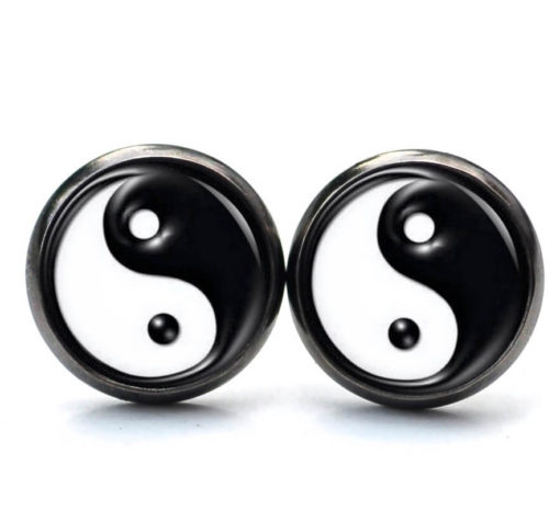 Druckknopf Ohrstecker Ohrhänger Yin Yang in schwarz weiß