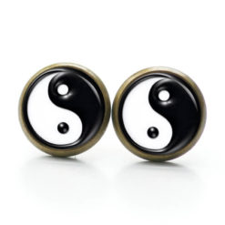 Druckknopf / Ohrstecker / Ohrhänger Ying Yang in schwarz weiß