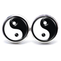 Druckknopf / Ohrstecker / Ohrhänger Ying Yang in schwarz weiß