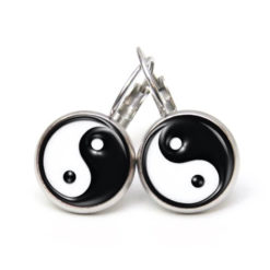 Druckknopf / Ohrstecker / Ohrhänger Ying Yang in schwarz weiß