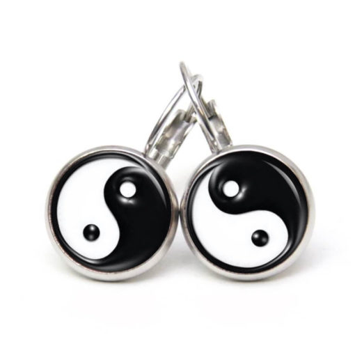 Druckknopf Ohrstecker Ohrhänger Yin Yang in schwarz weiß