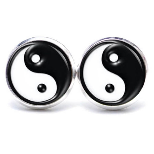 Druckknopf Ohrstecker Ohrhänger Yin Yang in schwarz weiß