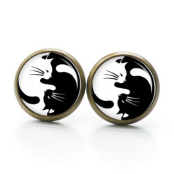 Druckknopf / Ohrstecker / Ohrhänger Ying Yang Katen schwarz und weiß