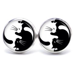 Druckknopf Ohrstecker Ohrhänger Yin Yang Katze schwarz und weiß