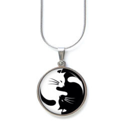 Edelstahl Kette Ying Yang Katzen in schwarz und weiß