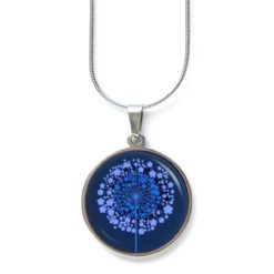 Edelstahl Kette große dunkelblaue Pusteblumen Löwenzahn