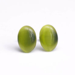 Edelstahl Cateye Ohrstecker oval in olivegrün