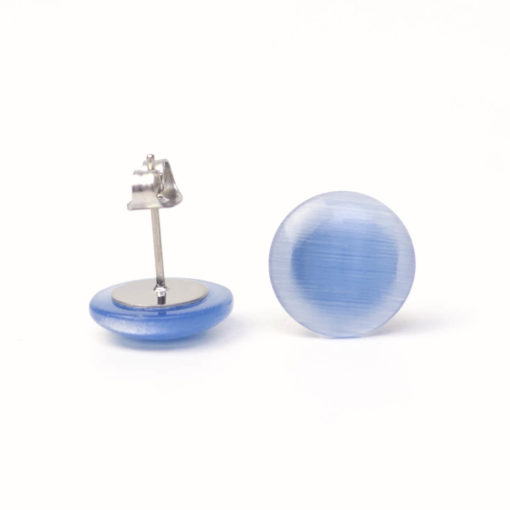 Blaue Edelstahl Ohrstecker mit Cateye Perle