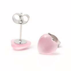 Mini Herz Cateye Ohrstecker rosa - Edelstahl