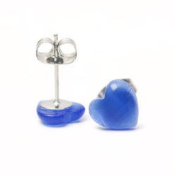 Mini Herz Cateye Ohrstecker blau - Edelstahl