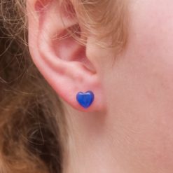 Mini Herz Cateye Ohrstecker blau - Edelstahl