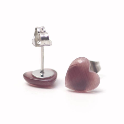 Mini Herz Cateye Ohrstecker violett - Edelstahl