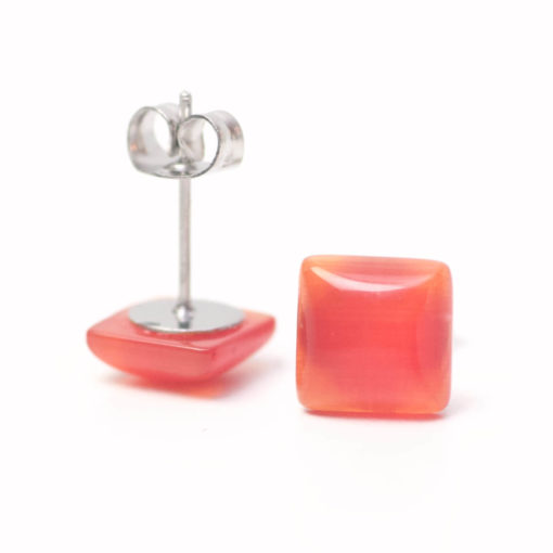 Mini Quadratische Cateye Ohrstecker orange - Edelstahl