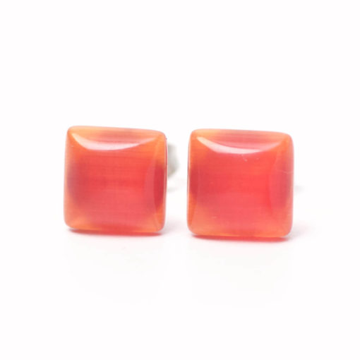 Mini Quadratische Cateye Ohrstecker orange - Edelstahl