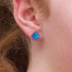 Mini Quadratische Cateye Ohrstecker blau - Edelstahl