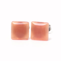 Mini Quadratische Cateye Ohrstecker orange braun - Edelstahl