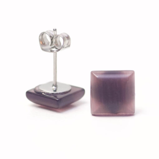 Mini Quadratische Cateye Ohrstecker violett - Edelstahl