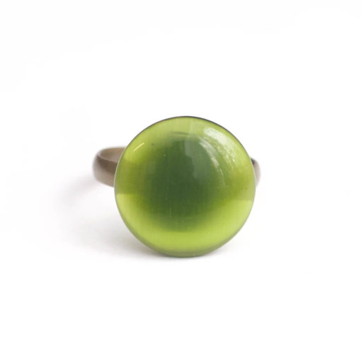 Olive grüner Cateye Ring in Bronze