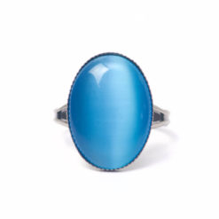 Schwarzer Cateye Ring Oval in blau