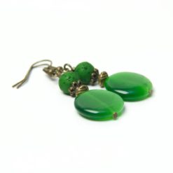 Vintage Ohrringe Bronze mit grünen Cateye und Polaris Perlen