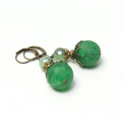 Vintage Ohrringe Bronze mit in grün mit Achat und Glasschliff Perle