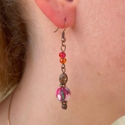 Vintage Ohrringe Kupfer im Hippie Stil mit pink und orange