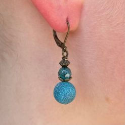 Vintage Ohrringe Bronze mit blau türkisen Achat Perlen