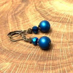 Vintage Ohrringe Bronze mit blauen Glasschliffperlen