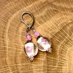 Vintage Ohrringe Bronze rosa mit Rosen Lampwork Perle